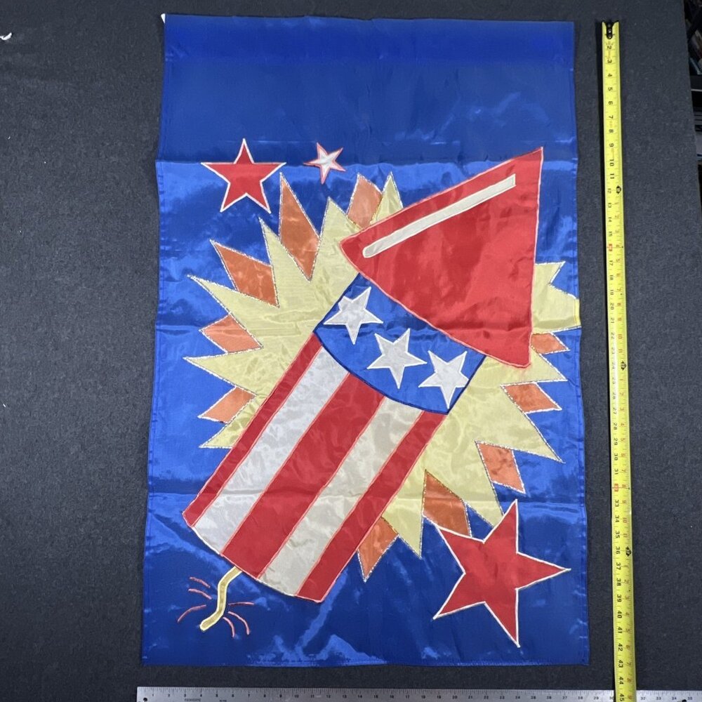 Vintage 4th Of July Flag Firecracker Rocket Indoor Outdoor ~29" x 43" Summer
